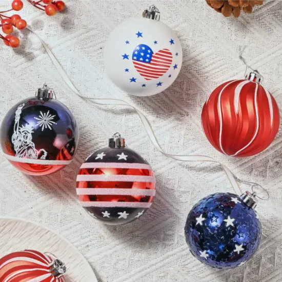 Independence Day Bauble Ornaments, 16 Piece Patriotic Tree Decor {4}