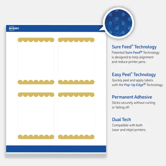 Avery Printable Rectangle Labels, Gold Edge Dots, 4" x 3-1/3", Matte White Rectangle Labels, Permanent, Laser/Inkjet, 40ct, Great for Product Labels {3}