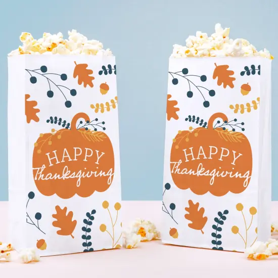 Big Dot of Happiness Happy Thanksgiving Popcorn Bags, Fall Harvest Party Favor Snack Treats, Free-Standing Individual White Paper Bags - 25 Count {1}