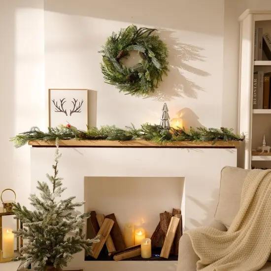 Christmas Garland with Lights, Prelit 6ft Lighted Norfolk Pine Garland, Battery Operated Artificial Greenery Christmas {4}