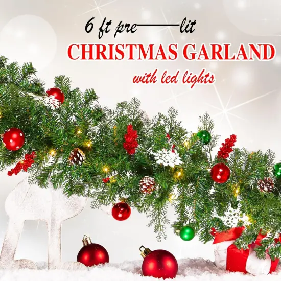 6 ft Christmas Garland Decoration with Lights {5}