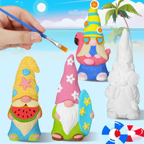 4 Pcs Summer Beach Paint Your Own Gnome Statues 5 x 2.36 Inch Blank Ceramics Gnome Figurines Kit DIY {5}