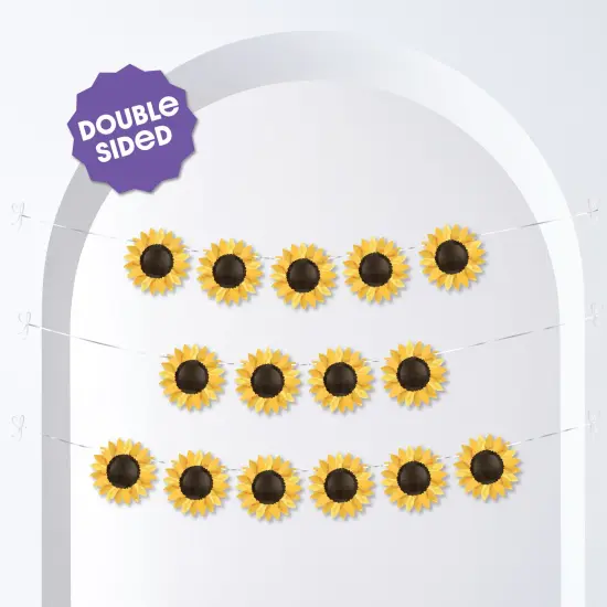 Big Dot of Happiness Sunflower Garland Banner, Yellow Birthday Party Decor, Bridal or Baby Shower Backdrop, 30 Feet of Cord, 15 Paper Sunflower Shapes {3}