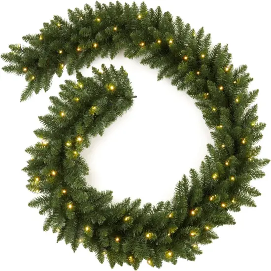 9 FT Pre-lit Christmas Garland Holiday Artificial 50 Led Light {1}