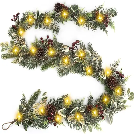 6 Ft Christmas Garland, Pre-Lit Christmas Garland - Artificial Garland with 30 LED Lights {1}