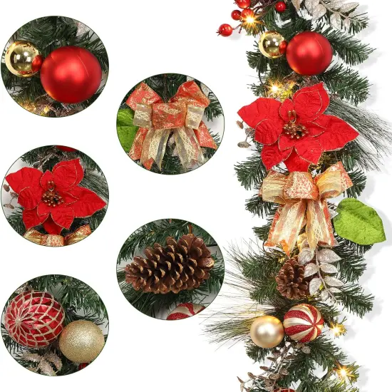 6 feet Pre-Lit Christmas Garland with Lights for Mantle, Lighted Battery Operated Xmas Garland {4}