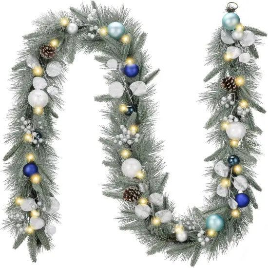 9 feet Pre-Lit Christmas Garland with Light for Mantle {1}