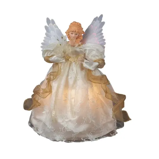14" Fiber-Optic Ivory and Gold Animated Angel {1}