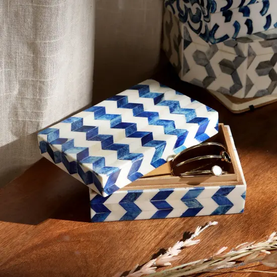Handcrafted Zany Zigzag Wooden Box &ndash; Unique Storage & Stylish Accent-6X4X2.5" {1}