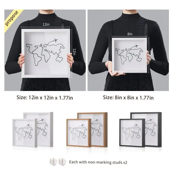 Travel Adventure Archive Shadow Box For Memories,8&12Inch Concert Travel Ticket Stub Memory Top Loading Shadow Keepsake Box With Slot On Top,life In a Shadow Box Travel Gift Frame (White, 8x8) {6}