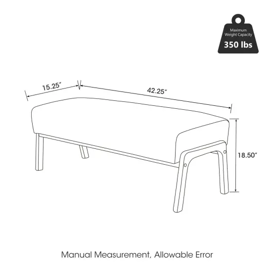 42.25"W Mid-century Modern Hunter Green Leatherette Bench with Walnut Rubberwood Legs {6}