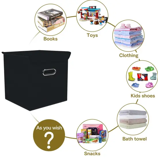 DABEACT Fabric Storage Cube Bins with Lids Closet Organizers collapsible storage bins basket with Handles for Home,Storage Boxes for Organizing,3 Pack,(black) {6}