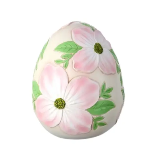 6" Resin Botanical Dogwood Easter Egg | Hand-Painted Floral Spring Décor {1}