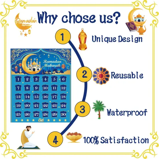 Ramadan Calendar, Eid Mubarak Calendar Countdown for Eid Party Supplies, Ramadan Advent Calendar Poster with 30 Countdown Star Stickers for Ramadan Mubarak Home Wall Decorations {4}