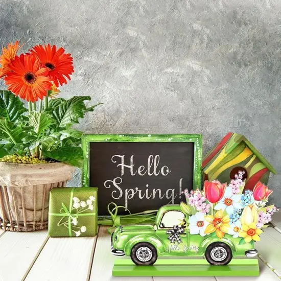 4 Pcs Hello Spring Table Decorations Spring Easter Table Centerpieces Hello Sunshine Wooden Signs Decorations for Home Wooden Party Ornament Farmhouse Easter Rustic(Cute Style) {3}