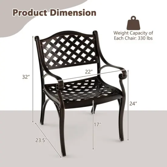 Cast Aluminum Patio Chairs Set Of 2 Dining Chairs With Armrests Diamond Pattern-Bronze {3}