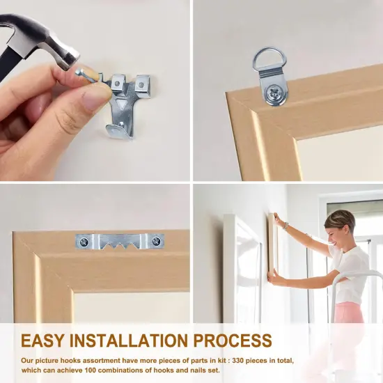 330pc Picture Hanging Kit - Wall Hangers, Nails, Wire, Screw Eyes, D Rings & Tool for Frame & Canvas Mounting {6}