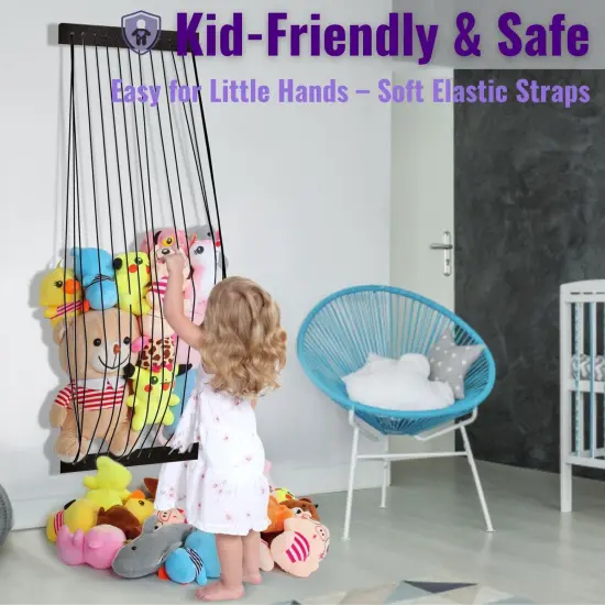 Stuffed Animal Storage Wooden Soft Toy Storage for Kids Room，Wall Mount Door Hanging Stuffed Animal Toy Organizer Shelf for Nursery Play Room Black -Patent {6}