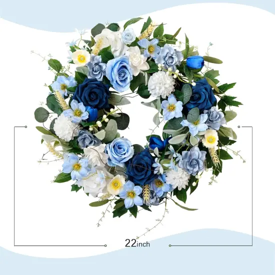 22 Inch Spring/Summer Floral Wreaths for Front Door,Artificial Decoration Wreath with Rose Dahlia Hydrangea {3}