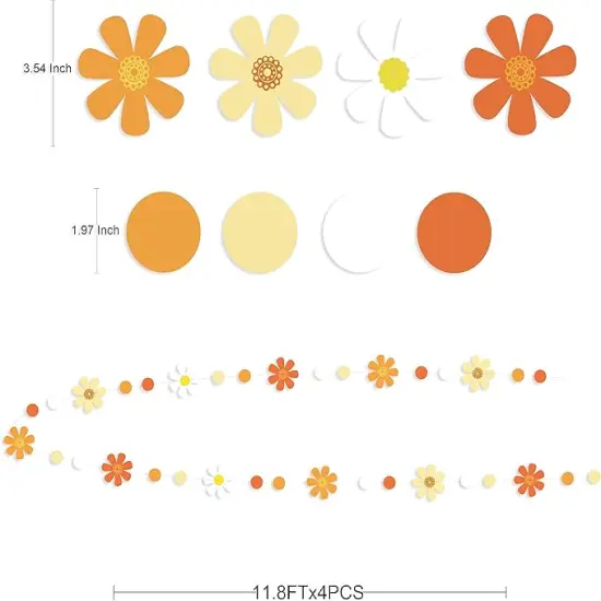 47.2 Ft Groovy Party Decorations Boho Daisy Polka Dot Garland Streamer Ombre Orange Daisy Banner Cutouts for Birthday Baby Shower Wedding Bridal Shower Spring Summer Fall Retro Hippie Decor Supplies {2}