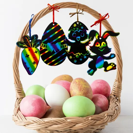 Wrapables 36pc Rainbow Scratch Arts Ornaments, DIY Magic Scratch Arts and Crafts, Easter {5}