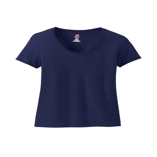 Hanes&reg; Women's Perfect-T Cotton Short Sleeve V-Neck T-Shirt Navy {2}