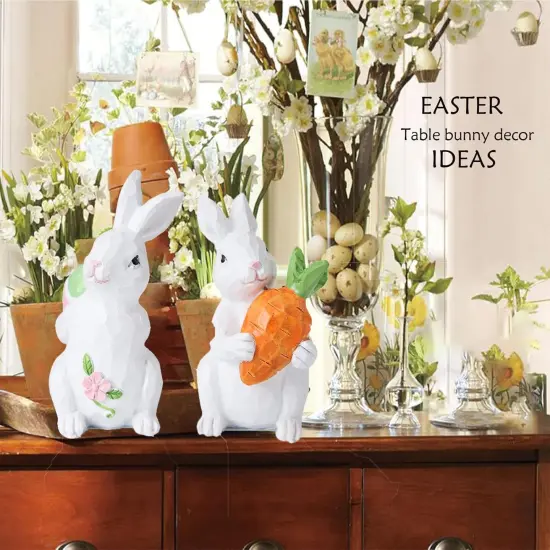 Easter Bunny Decorations - Easter Bunny Decor - Easter Spring Bunnies Figurines with Egg and Carrot - Tabletop Ornaments for Home Farmhouse Gifts - 4 ince 2pc {3}