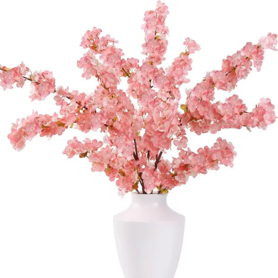 Artificial Cherry Blossom Branches 3Pcs 40" Faux Silk Cherry Blossom, Fake Flowers with Leaves Bouquet Decorations for Home Living Room Bedroom Table Centerpiece Vase Wedding Decor (Pink) {1}