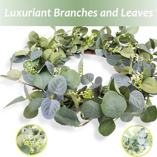 Eucalyptus Wreaths for Front Door 20", Handmade Green Leaves Wreath {5}