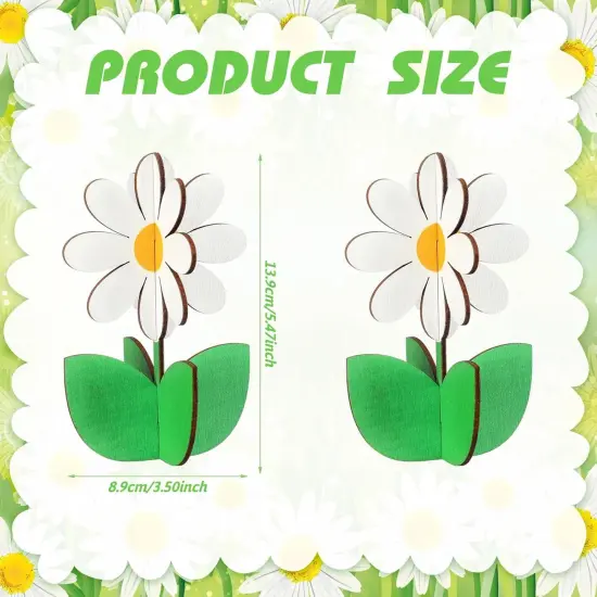 12 Pcs Spring Daisy Wood Signs Retro 3D Flowers Table Decoration Rustic Farmhouse Daisy Table Centerpiece Floral Block Tabletop Signs for Spring Home Tiered Tray Decor {2}