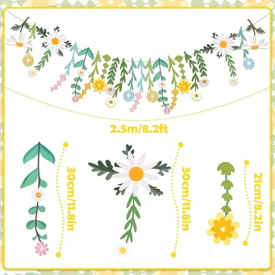 Flower Leaves Banner Paper Flower Garland Paper Wildflower Party Decorations Floral Daisy Banner for Wall Decoration Spring Garden Backdrop Wedding Decor {2}