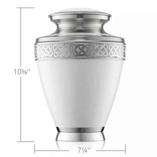 Adult Cremation Urn for Human Ashes - White and Silver with Velvet Bag {3}