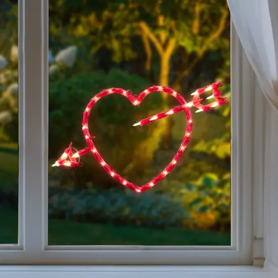 Northlight Lighted Heart and Arrow Valentine's Day Window Silhouette - 17" - Red {4}