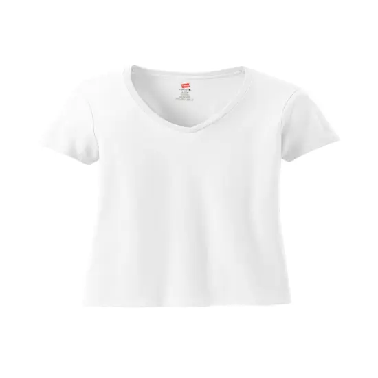Hanes&reg; Women's Perfect-T Cotton Short Sleeve V-Neck T-Shirt White {2}