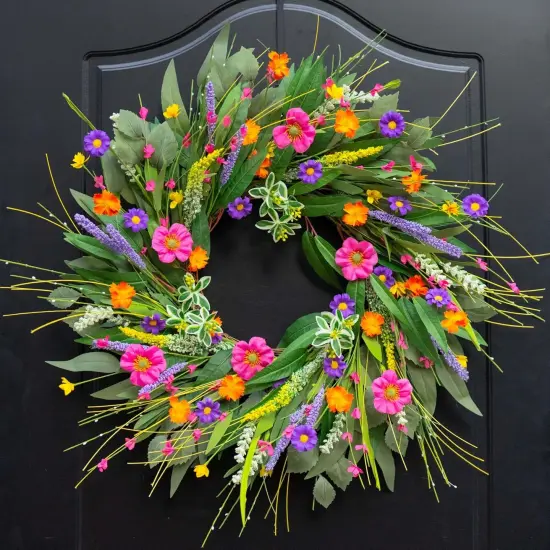 Spring Wreaths for Front Door 24 Inch Spring Wreath with Vibrant Flowers and Greenery {1}