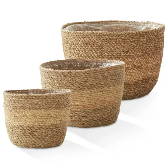 3pc Seagrass Planter Baskets with Liners, Indoor Plant Flower Pot Covers Natural {2}