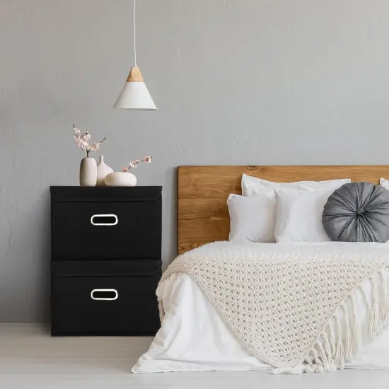 STOREONE Fabric Storage Cube Bins Foldable Organizer Container Collapsible Basket with Lids and Metal Handles, for Home, Bedroom, Closet (Black, 3 Pcs) {2}