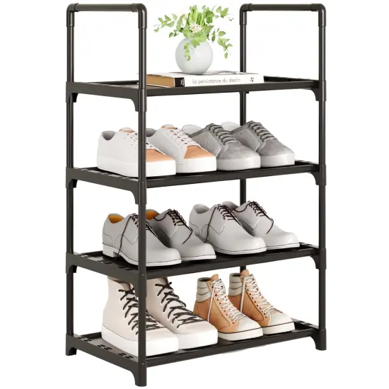 Upgrade Stackable Small Shoe Rack, 4-Tier Shoe Shelf Storage Organizer with Handle for Entryway, Hallway and Closet (Black) {2}