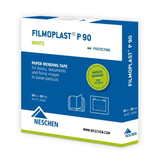 Neschen Filmoplast P90 White Paper Archival Mending Tape, 3/4in x 165ft, Single Roll in Dispenser Box {1}