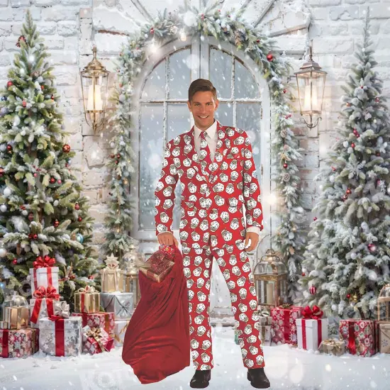 Mens Santa Suit Christmas Costume Dapper St Nick Outfit for Holiday Parties Red {2}