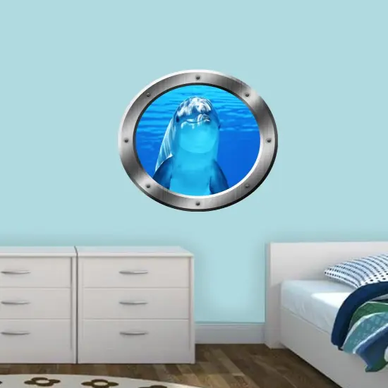 Wall Decal Dolphin Porthole 3D Wall Sticker {2}