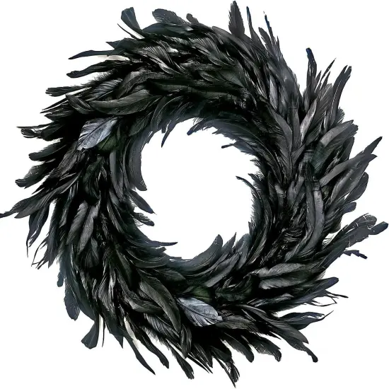 Halloween Black Feather Wreath - 14.9'' {1}