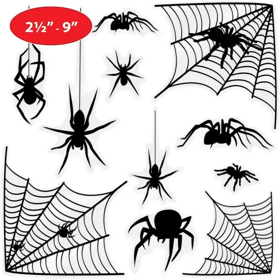 4 Sheets Black Spider & Web Halloween Window Clings (44 Pieces) {2}