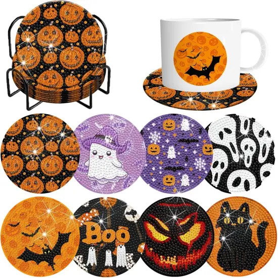 8 Pieces Halloween Diamond Art Coasters {1}