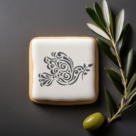 Dove of Peace with Olive Branch Cookie & Craft Stencil | CM041 by Designer Stencils | Cookie Decorating Tools | Baking Stencils for Royal Icing, Airbrush, Dusting Powder | Craft Stencils for Canvas, Paper, Wood | Reusable Food Grade Stencil {3}