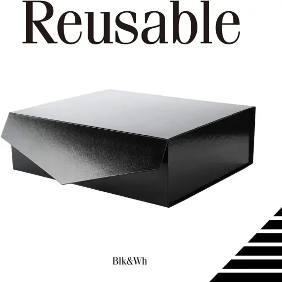 3 Extra Large Gift Boxes with Lids 16.3x14.2x5 Inches, Black Gift Boxes for Clothes and Large Gifts (Glossy Black with Grass Texture) {2}