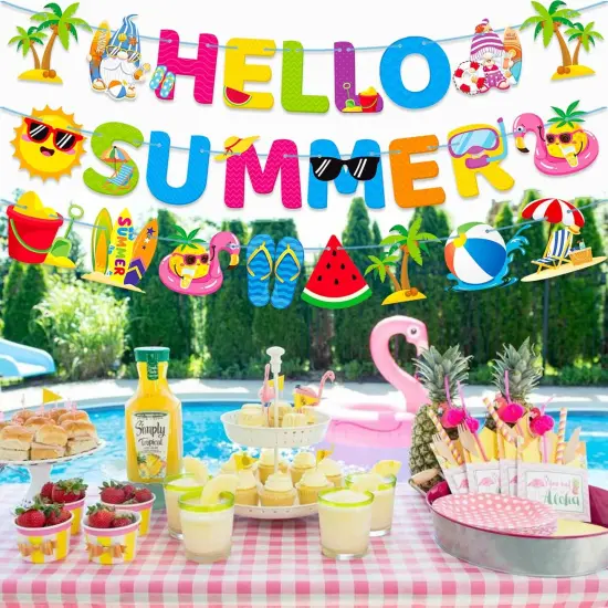 Hello Summer Banner Summer Party Decorations Beach Party Decoration 3Pcs Hello Summer Pool Party Banners {5}