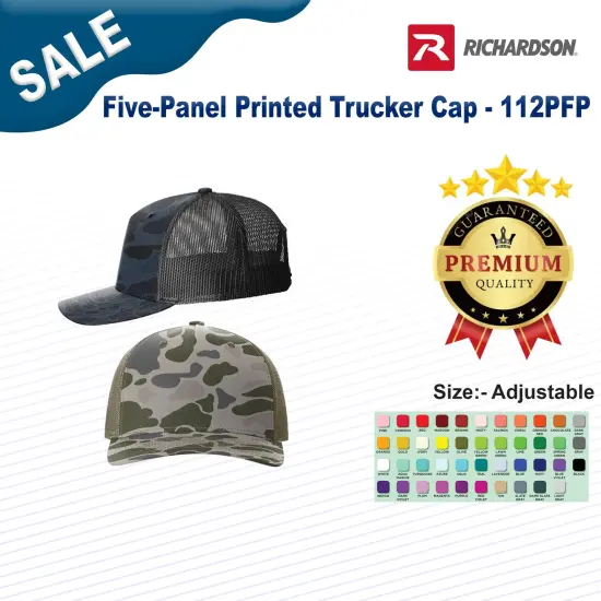Richardson&reg; Five-Panel Printed Trucker Cap D Camo/ Light Green {3}