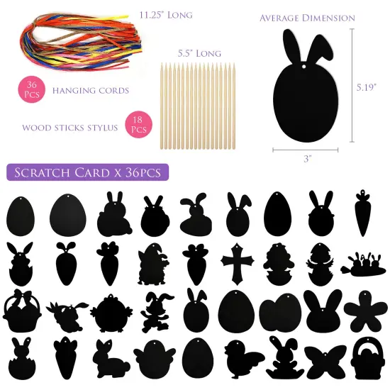 Wrapables 36pc Rainbow Scratch Arts Ornaments, DIY Magic Scratch Arts and Crafts, Easter {2}