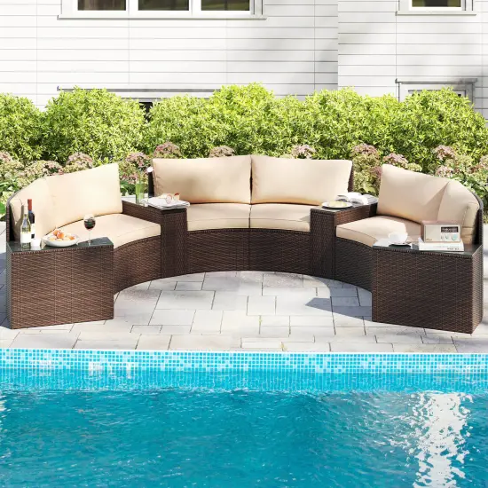 Costway 7 PCS Patio Furniture Set with Tempered Glass Top Side Tables Back & Seat Cushions {1}